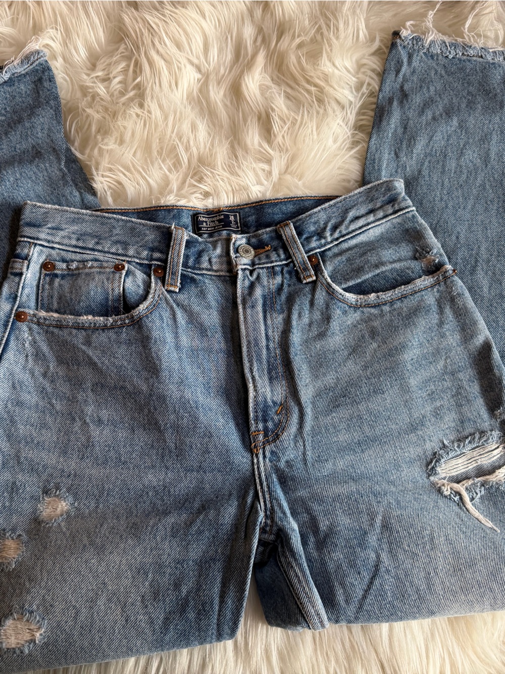 Abercrombie & Fitch Distressed Light Blue “Mom” Jeans